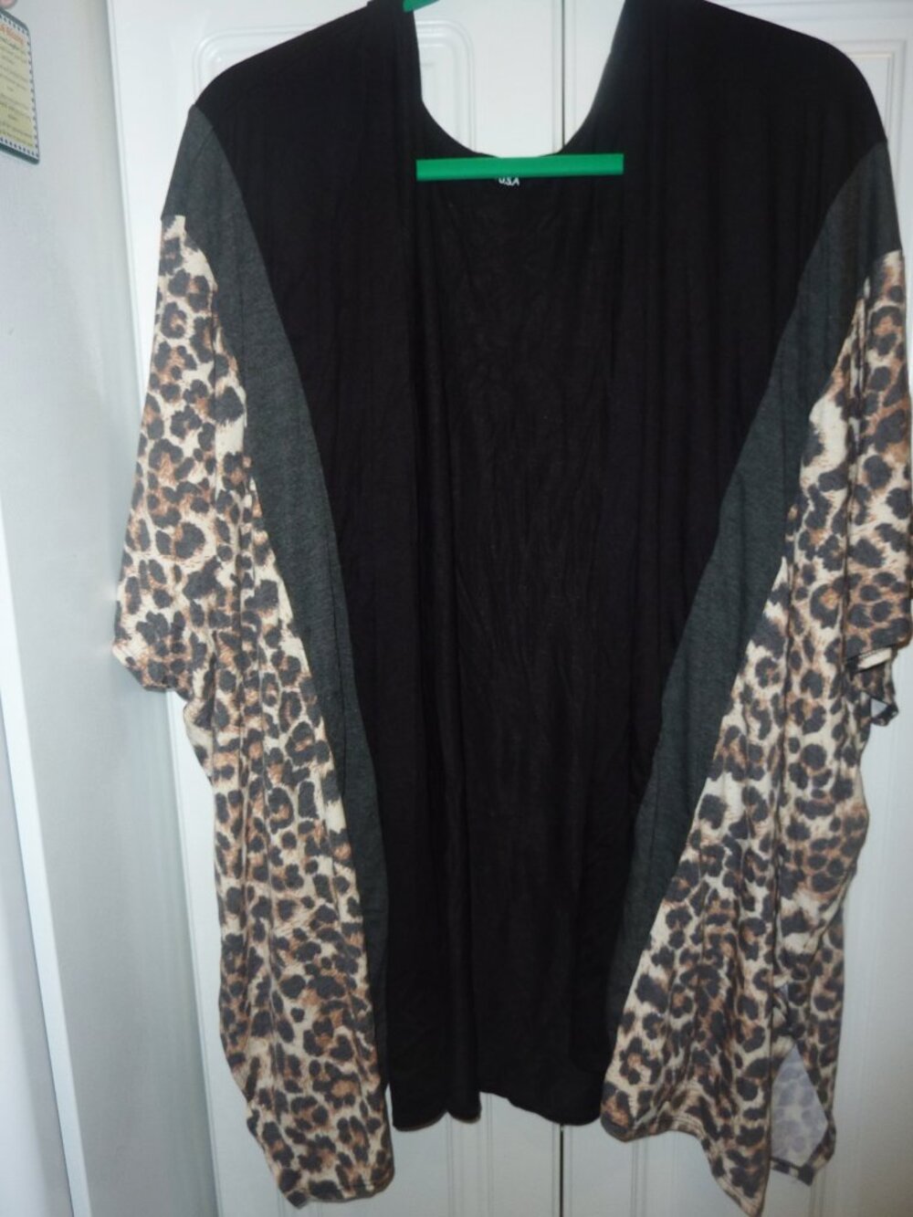 Heimish Super Soft and Stretch Black Slip On Cardigan With Leopard Accents 2XL